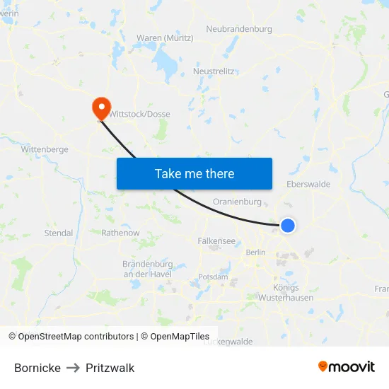 Bornicke to Pritzwalk map