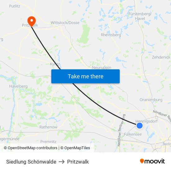 Siedlung Schönwalde to Pritzwalk map