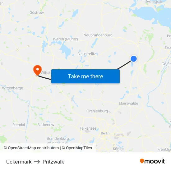 Uckermark to Pritzwalk map