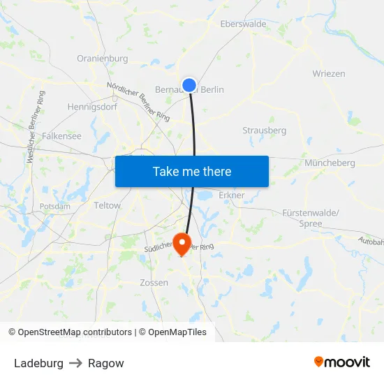 Ladeburg to Ragow map
