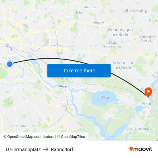 U Hermannplatz to Rahnsdorf map
