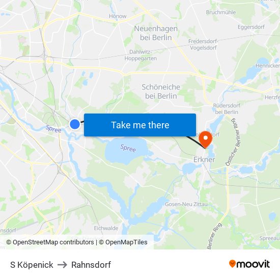 S Köpenick to Rahnsdorf map