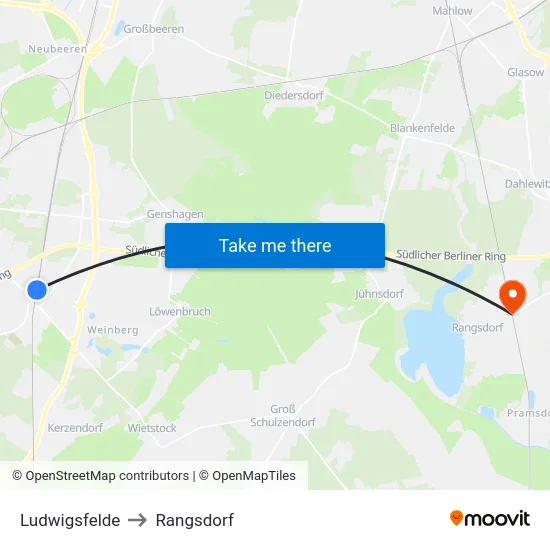 Ludwigsfelde to Rangsdorf map