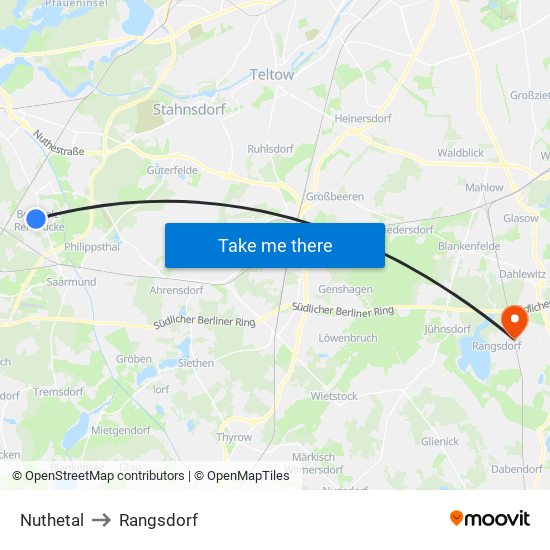 Nuthetal to Rangsdorf map