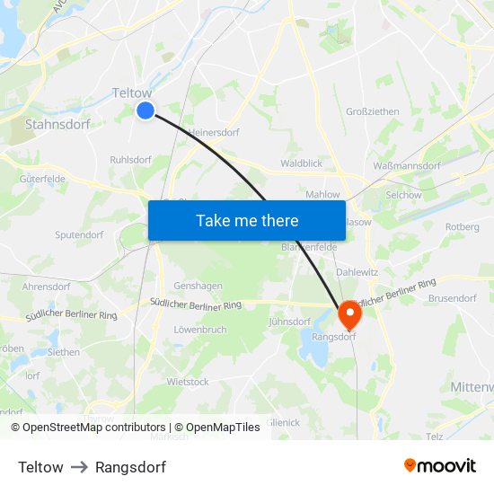 Teltow to Rangsdorf map