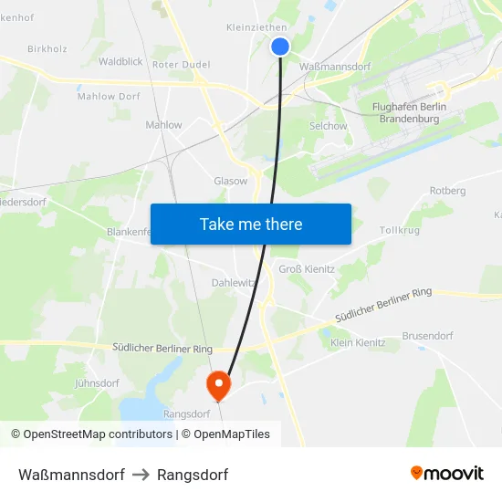 Waßmannsdorf to Rangsdorf map