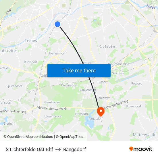 S Lichterfelde Ost Bhf to Rangsdorf map