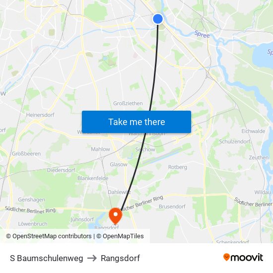 S Baumschulenweg to Rangsdorf map