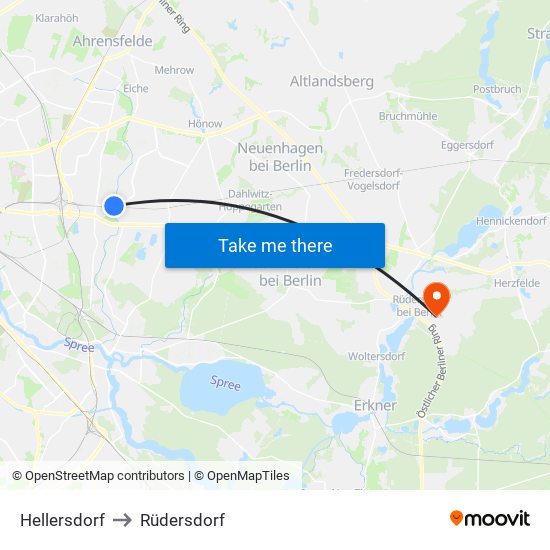 Hellersdorf to Rüdersdorf map
