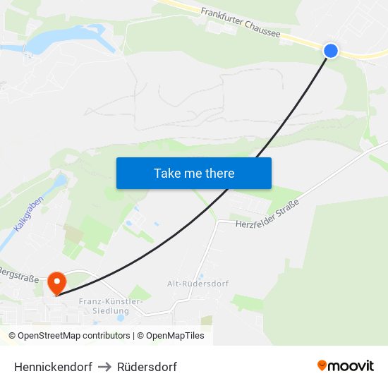 Hennickendorf to Rüdersdorf map