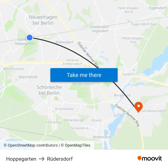 Hoppegarten to Rüdersdorf map