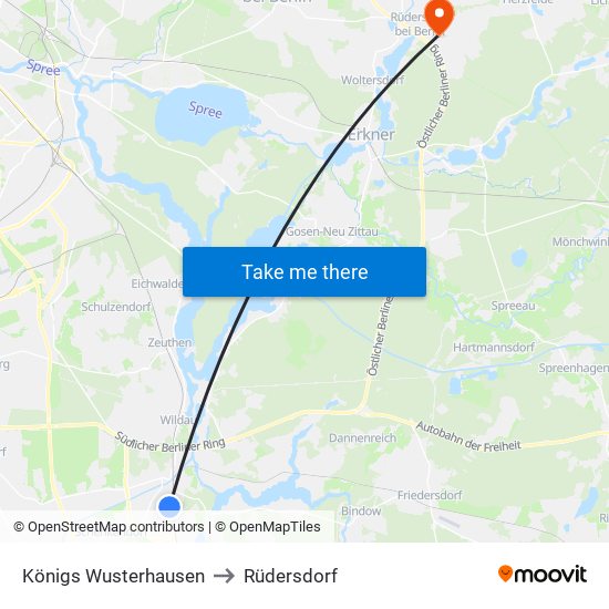 Königs Wusterhausen to Rüdersdorf map