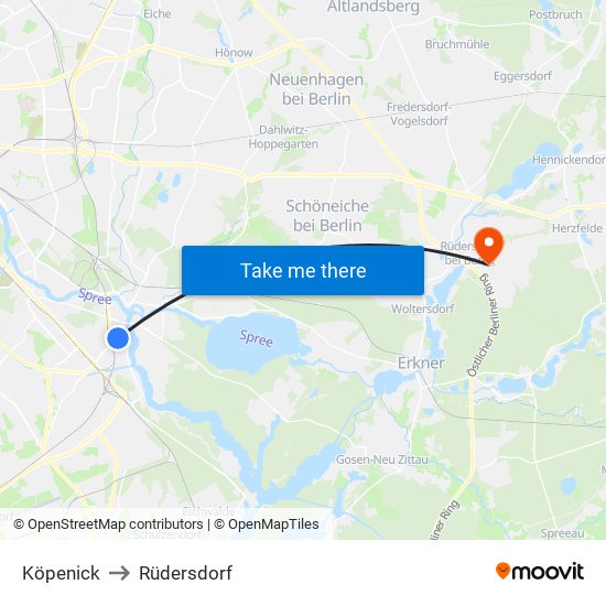Köpenick to Rüdersdorf map