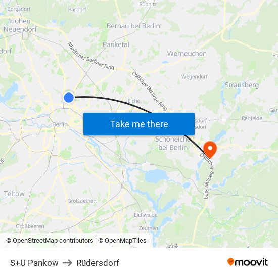 S+U Pankow to Rüdersdorf map