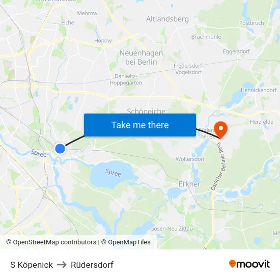 S Köpenick to Rüdersdorf map