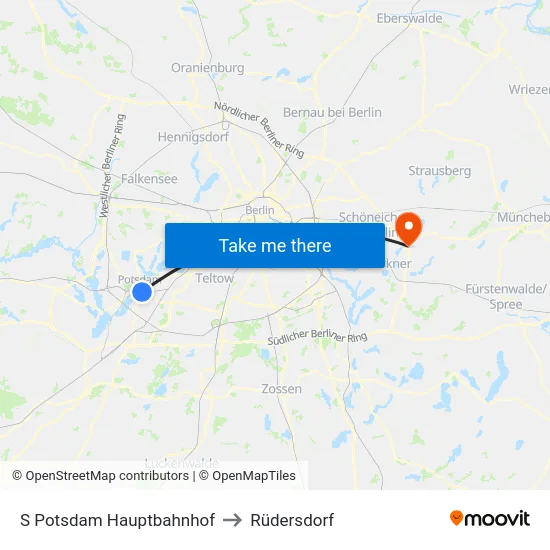 S Potsdam Hauptbahnhof to Rüdersdorf map