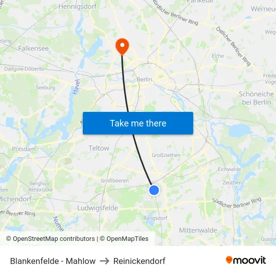 Blankenfelde - Mahlow to Reinickendorf map