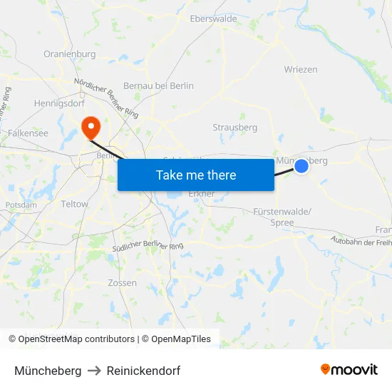 Müncheberg to Reinickendorf map