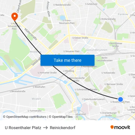 U Rosenthaler Platz to Reinickendorf map