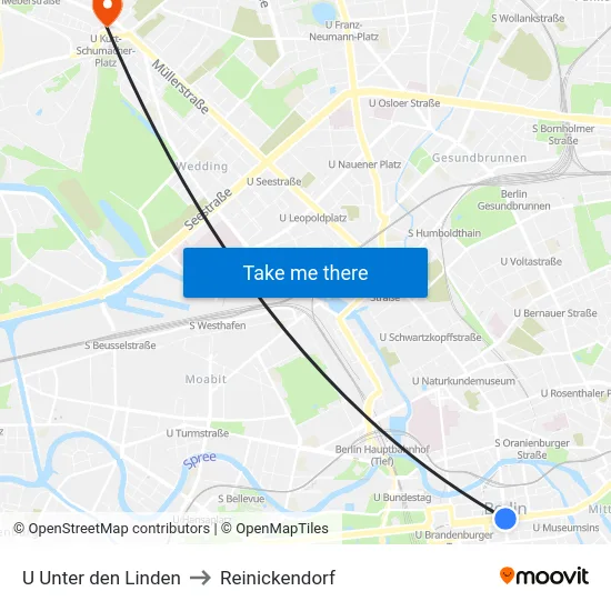 U Unter den Linden to Reinickendorf map