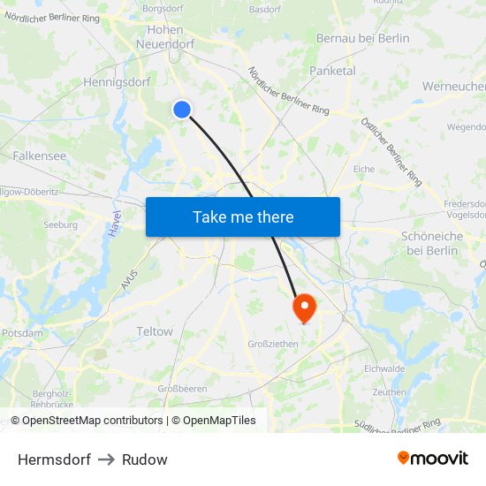 Hermsdorf to Rudow map