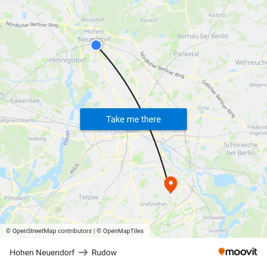 Hohen Neuendorf to Rudow map
