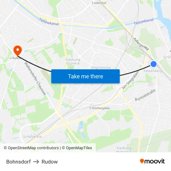 Bohnsdorf to Rudow map