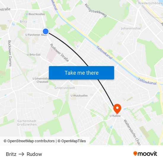 Britz to Rudow map