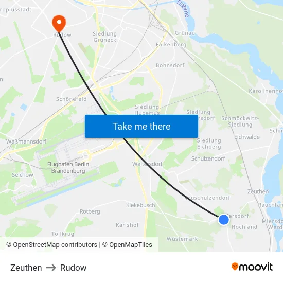Zeuthen to Rudow map