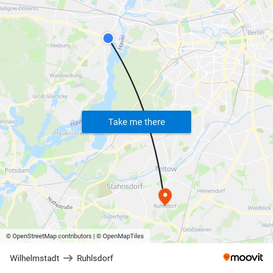 Wilhelmstadt to Ruhlsdorf map