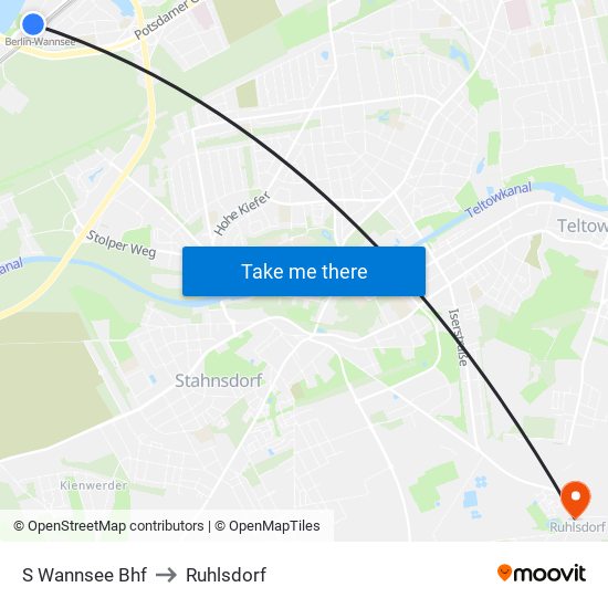 S Wannsee Bhf to Ruhlsdorf map