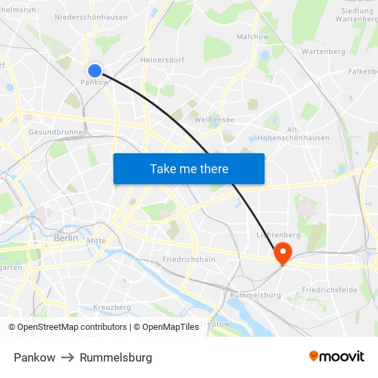 Pankow to Rummelsburg map