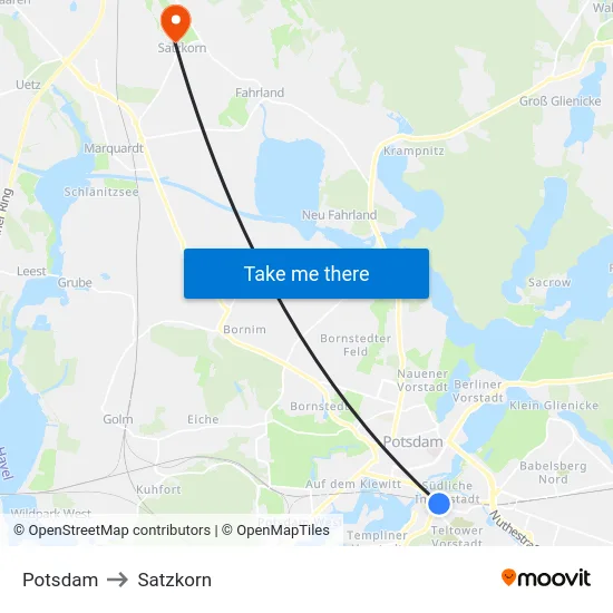 Potsdam to Satzkorn map