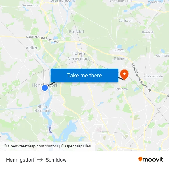 Hennigsdorf to Schildow map