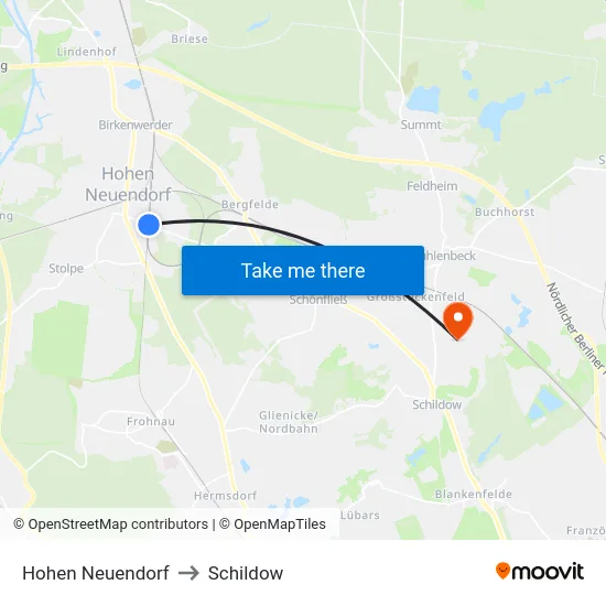 Hohen Neuendorf to Schildow map