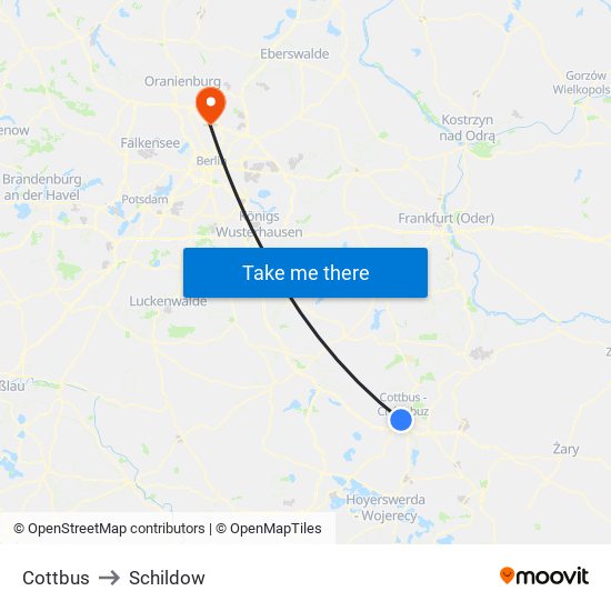 Cottbus to Schildow map