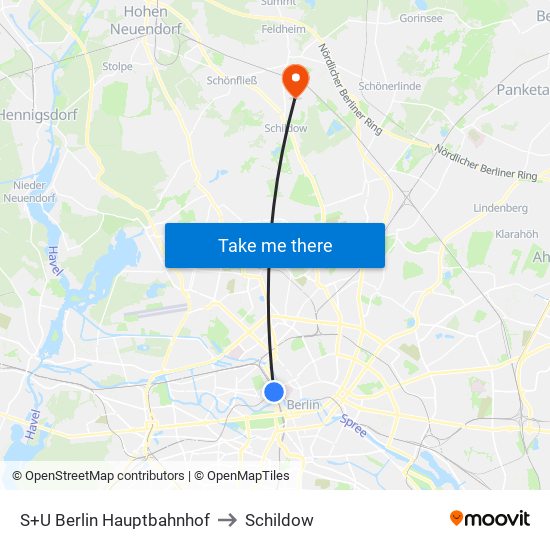 S+U Berlin Hauptbahnhof to Schildow map