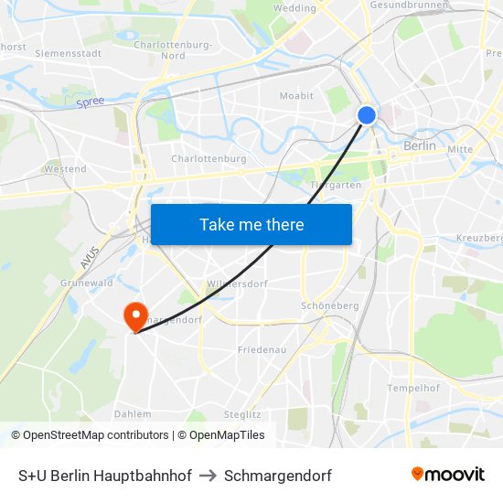 S+U Berlin Hauptbahnhof to Schmargendorf map