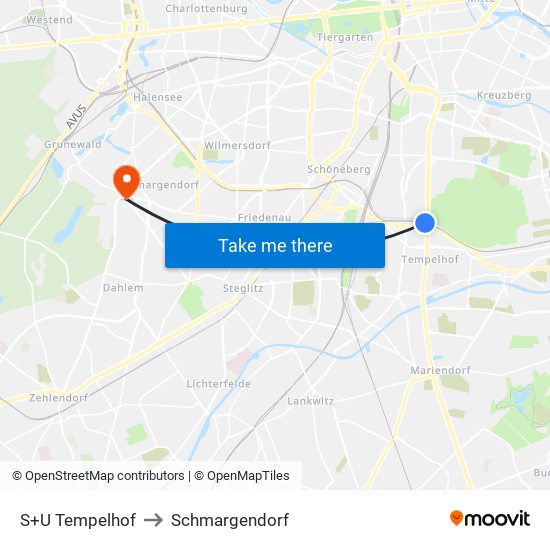 S+U Tempelhof to Schmargendorf map