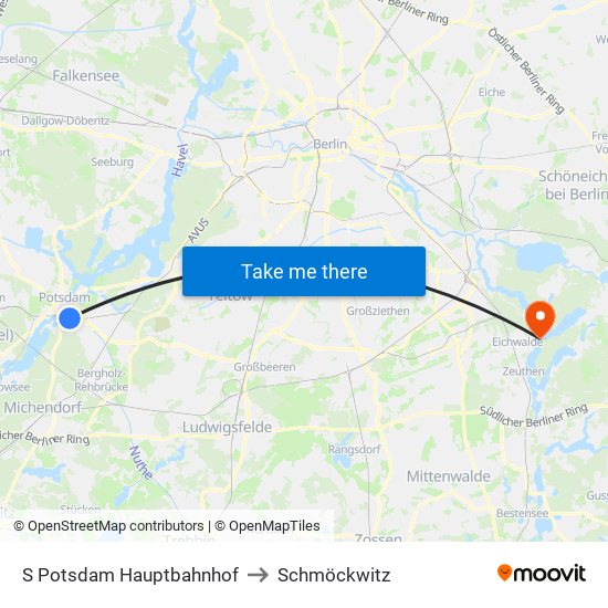 S Potsdam Hauptbahnhof to Schmöckwitz map