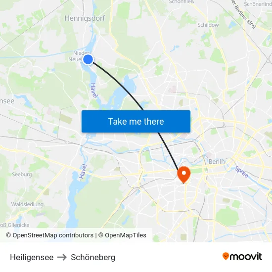 Heiligensee to Schöneberg map