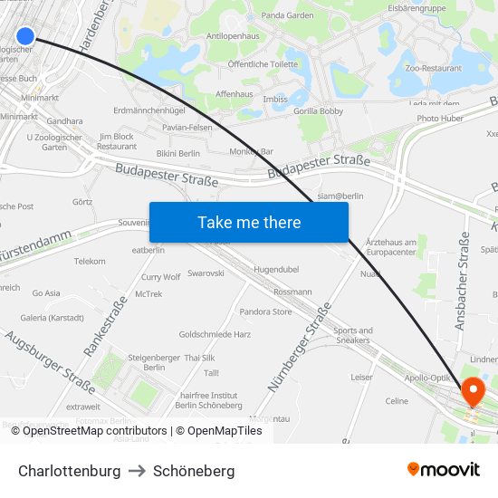 Charlottenburg to Schöneberg map