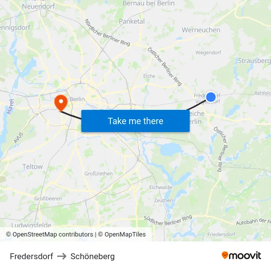 Fredersdorf to Schöneberg map