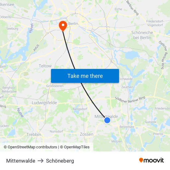 Mittenwalde to Schöneberg map