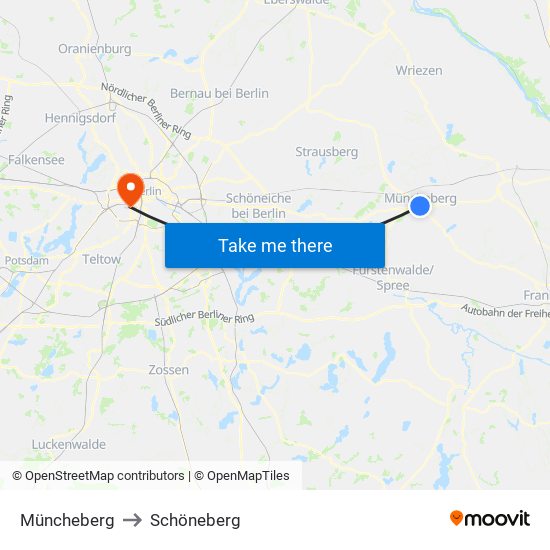 Müncheberg to Schöneberg map