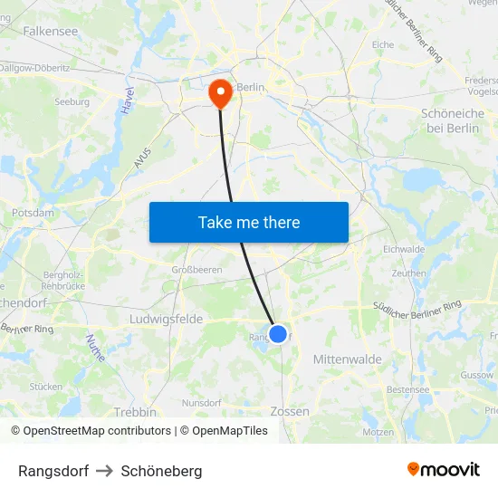 Rangsdorf to Schöneberg map