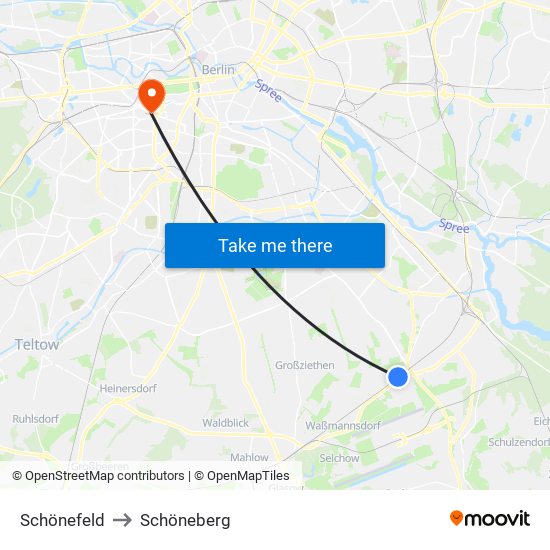 Schönefeld to Schöneberg map