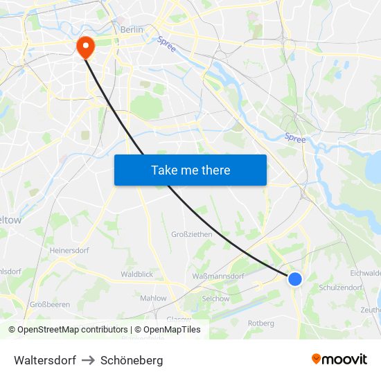 Waltersdorf to Schöneberg map