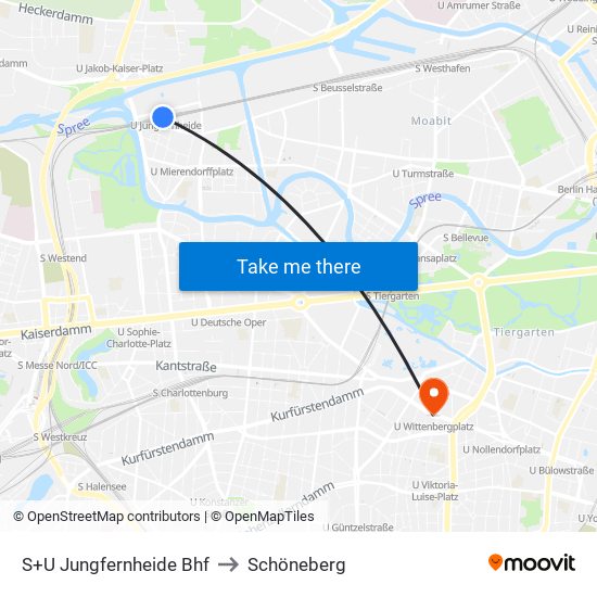 S+U Jungfernheide Bhf to Schöneberg map