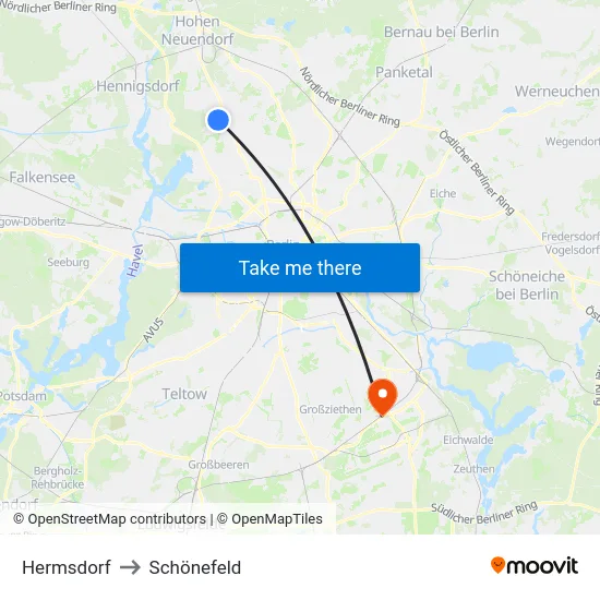 Hermsdorf to Schönefeld map